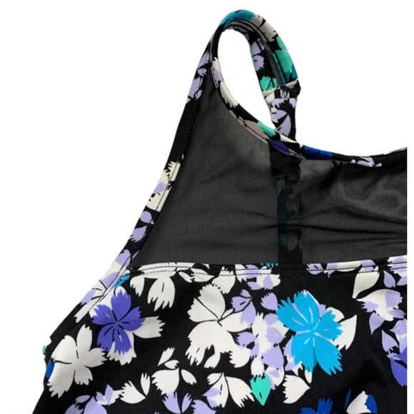 Swim Solutions Tummy Control Blue High-Neck Mesh Swimsuit Swimdress 12 NEW - Picture 3 of 6